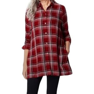 NWT J. Jill Mixed Plaid Long Sleeve Button Up Tunic w/Pockets (Large)